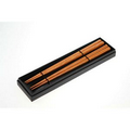 Set of Two Wooden Brown Chopsticks with Resting Cradles in Cardboard Box